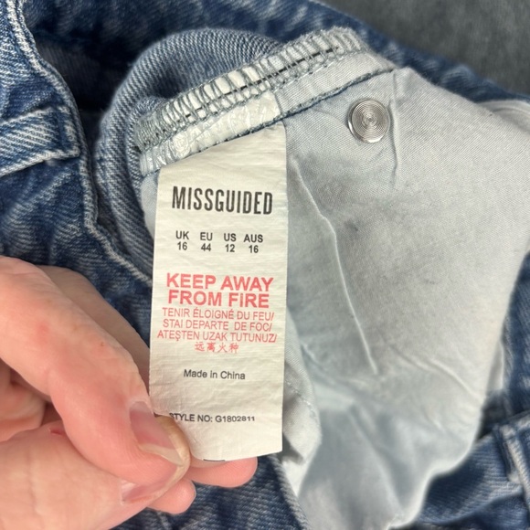 Missguided Denim Distressed Mini Skirt w/fringe and gold sequin details Sz 0 - Picture 5 of 7